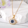 Gold Tone Crystal Halo Realistic Evil Eye Pendant Necklaces view 4