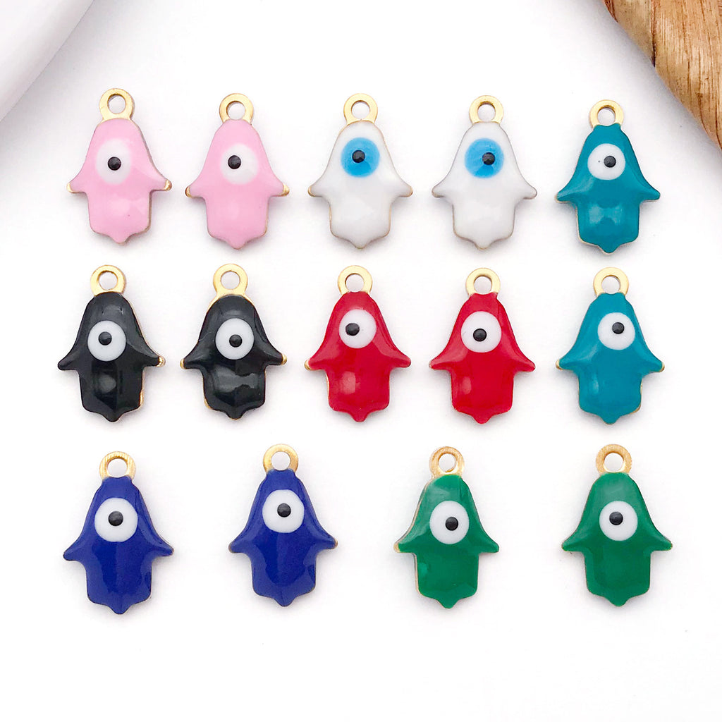 Enamel Stainless Steel Evil Eye Hand Charm Pendant for DIY Earrings and Necklace Jewelry