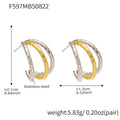 Triple Layer Lattice Texture C Hoop Earrings Gold Steel view 7