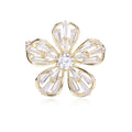 Gold Five-Petal Flower Brooch Clear Baguette Zircon view 6