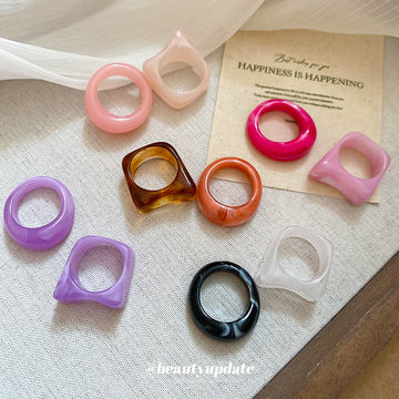 Acrylic Swirl Square Round Ring Duo Sets Five Colors