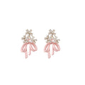 Pastel Bow and Flower Drop Stud Earrings in Three Colors view 5