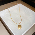 Gold Snake Chain Oval Engraved Disc Pendant Necklace Single view 6