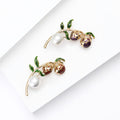Twin Bell Flower Brooch with Pearl Drop in Red or Purple view 3