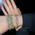 Wide Gold Tone Crystal Bangles With Pink Or Green Stone Patterns view 3