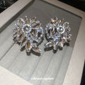 Silver Tone Oversized Floral Crystal Statement Earrings view 4