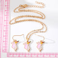 Gold Tone Pink Unicorn Enamel Necklace and Hook Earring Options view 4