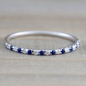 Pink And Blue Stone Half-Eternity Slim Ring In Silver Tone