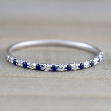 Pink And Blue Stone Half-Eternity Slim Ring In Silver Tone