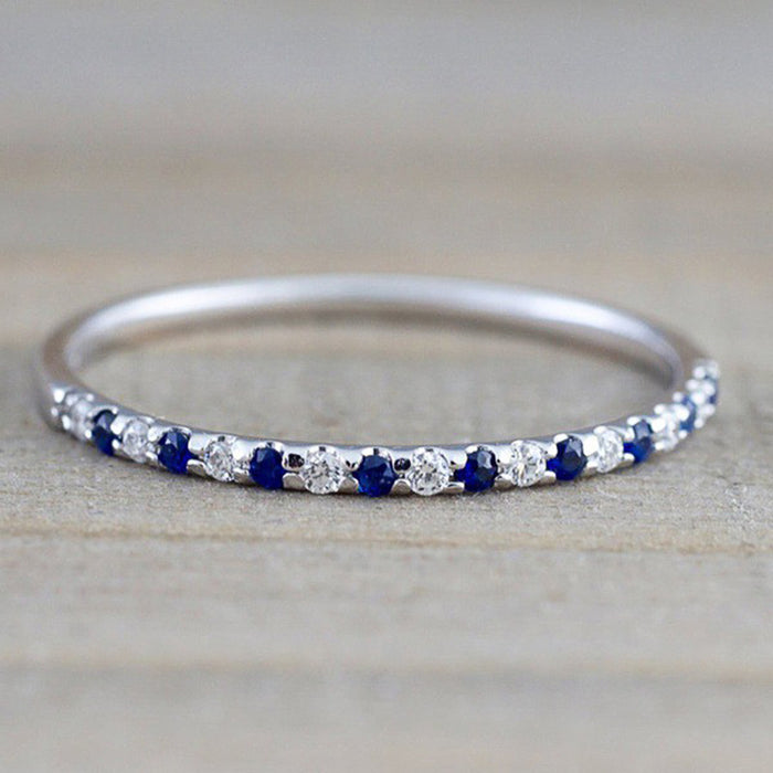 Pink And Blue Stone Half-Eternity Slim Ring In Silver Tone