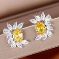 Oval Crystal Floral Cluster Stud Earrings in Two Colors view 1