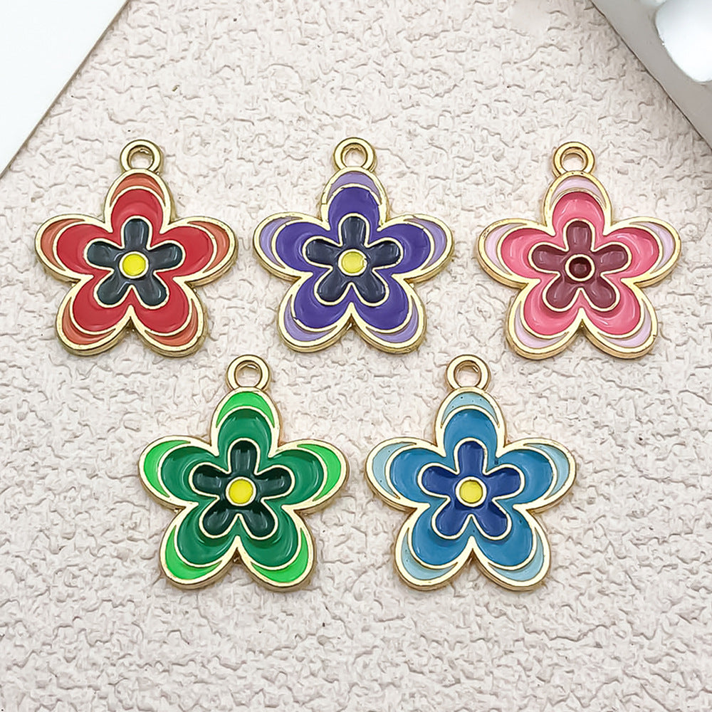 Zinc Alloy Enamel Flower Charm Pendant for DIY Keychain Bracelet Necklace Jewelry