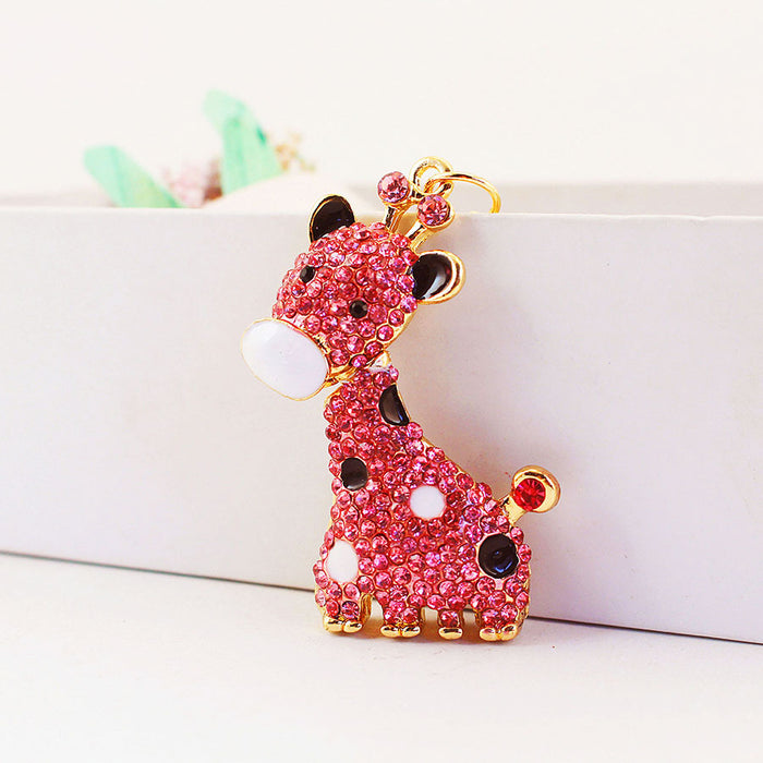 Cute Rhinestone Spotted Giraffe Keychain Animal Bag Charm for Women