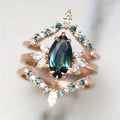Rose Gold Teal Marquise Crown Stack Ring Set Sizes 6-10 view 5
