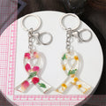 Silver Tone Awareness Ribbon Pressed Flower Resin Keychains view 5