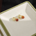 Gold Pebble and Amber Round Two Part Stud Earrings view 4