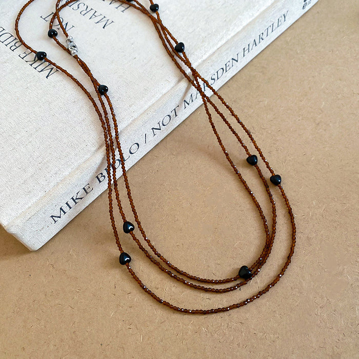 Brown Layered Beaded Heart Necklace Jewelry Design