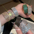 Wide Rhinestone Mesh Open Cuff Bangle Bracelets Nine view 1
