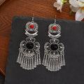 Black and Turquoise Look Silver Ethnic Tassel Earrings view 4