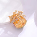 Red Gold Tone Flower Metal Brooch Pin for Jackets and Lapels view 3