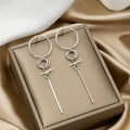 Mismatched Silver Open Circle and Bar Long Hoop Earrings view 1