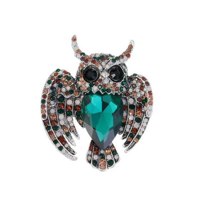 Aqua Silver Tone Owl Crystal Two Designs Metal Brooch Pin