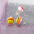 Pearl Backed Enamel Smile Face Stud Earrings in Two Colors view 4