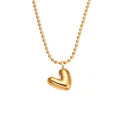 Stainless Steel Puffy Heart Ball Chain Necklaces Gold Steel view 5