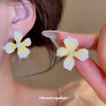 Iridescent Petal Flower Stud Earrings in Three Colors view 4