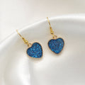 Gold Tone Glitter Heart Drop Earrings in Six Bright Colors view 8