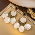 Black White Petal Cluster Antique Tone Stud Earrings view 1