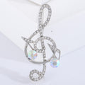 Rhinestone Treble Clef Brooch AB Crystal Notes Gold Silver view 2
