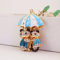 Rhinestone Panda Pair Under Umbrella Gold Tone Metal Keychain view 8