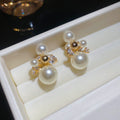Pearl Cluster Bow Stud Earrings in Gray and White Metal Tone Jewelry view 7