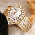 Gold Tone Teardrop Halo Five Row Pave CZ Finger Ring view 2