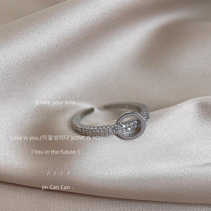 Silver-Tone Open Adjustable Pave CZ Circle Accent Ring
