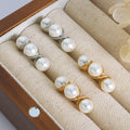 Triple Pearl Swirl Stud Earrings Gold Or Silver Tone view 3