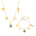 Gold Enamel Bell Luck Charm Necklace Bracelet Heart Clover view 5