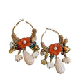 Colorful Beaded Floral Hoop Earrings in Two Palettes view 5