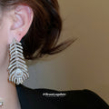 Silver Crystal Feather Drop Earrings Decorative Jewelry Design view 3