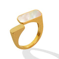 Gold And Steel Open Rings Rectangular White Shell Inlay view 5
