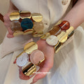 Acrylic Marbled Disc Stretch Bracelets Gold Plates 12 Colors view 2