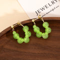 Green Grape Bead Double Hoop Cluster Novelty Earrings view 2