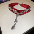 Red and Black Velvet Chokers with Crystal Fringe Drops view 6