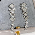 Silver Tone Cascading Square Clear Stone Drop Earrings view 3