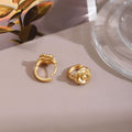 Gold Tone Layered Camellia Flower Small Hoop Earrings view 3