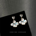 Gold Heart Crystal Pearl Blue Enamel Iris Drop Earrings view 1
