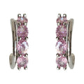 Silver Tone Pink Crystal Double Layer C Hoop Earrings view 5