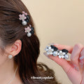 Mini Black Claw Clips Acrylic Flower Pearl Rhinestone White Pink view 1