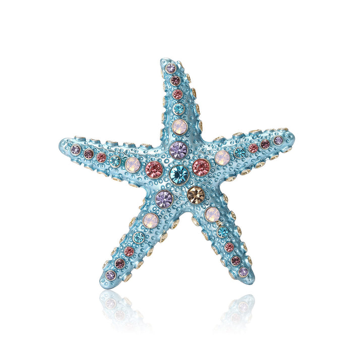 Rhinestone Starfish Brooch Decorative Metal Pin For Jackets And Lapels